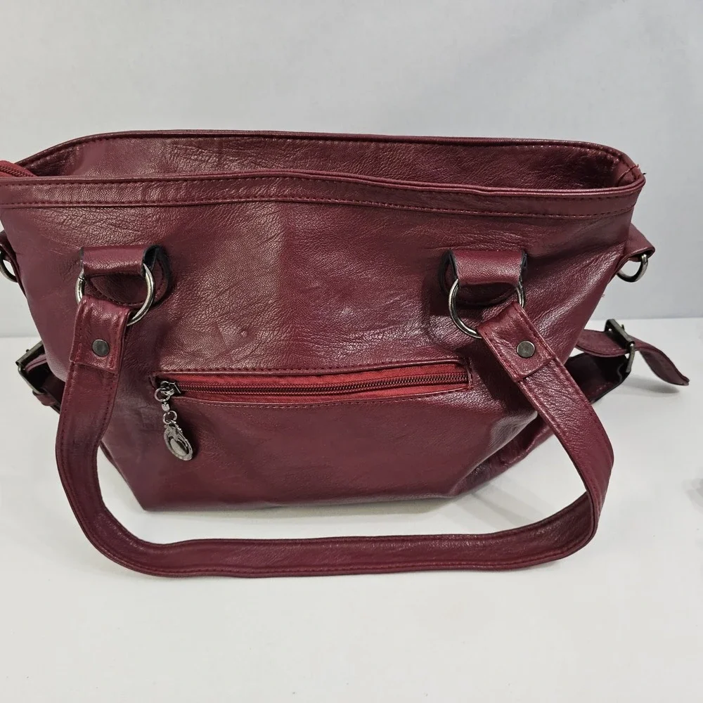 VTG B. Makowsky Genuine Soft Leather Shoulder Burgundy Satchel Handbag EUC